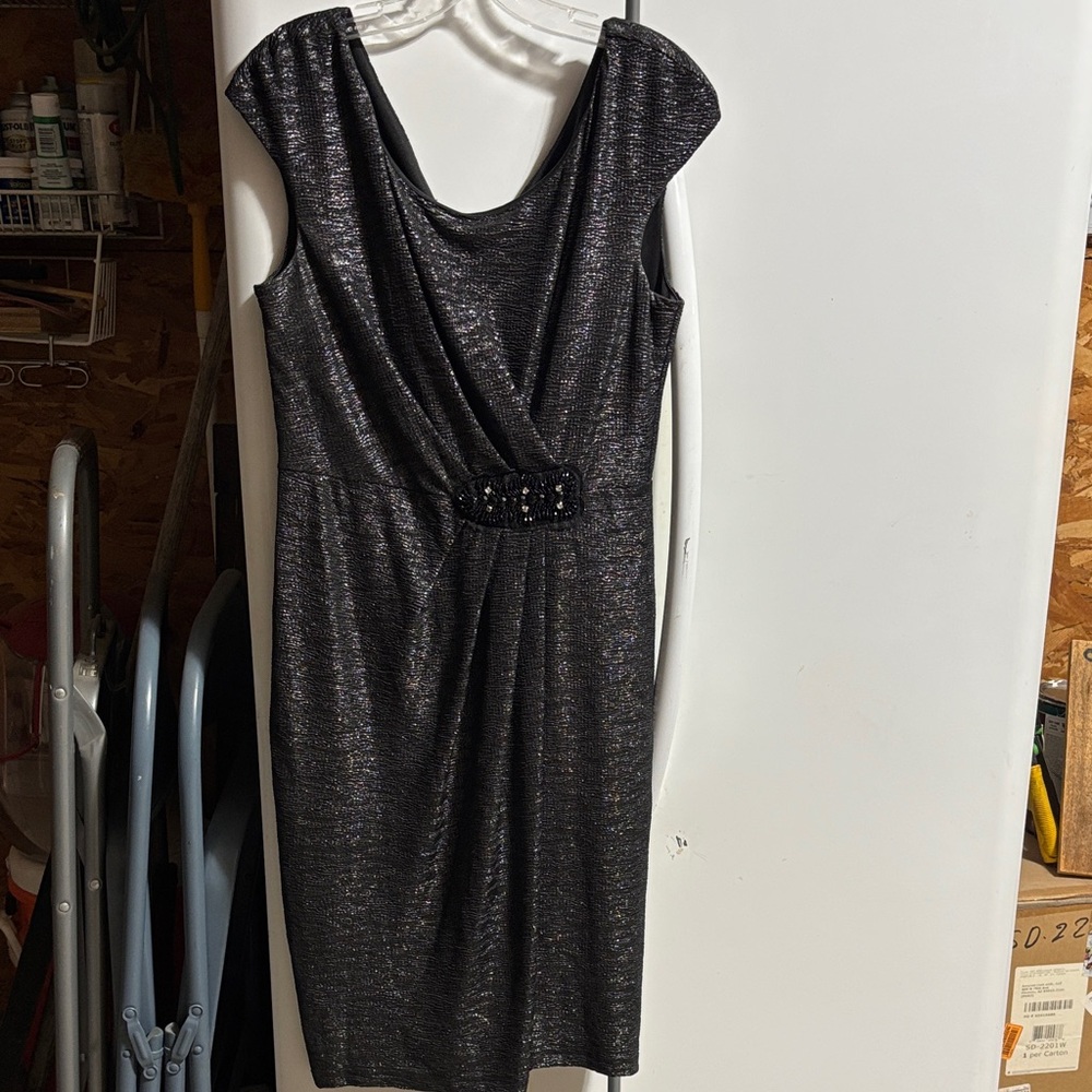 Elegant Black Shimmery Dress with Embellished Waist size L